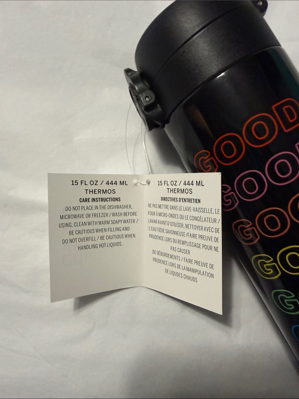 PINK Victoria Secret “Good Vibes” Black Thermos (15 oz.) NWT - Picture 3 of 8